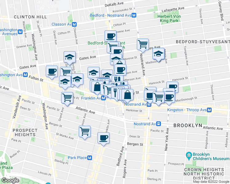 map of restaurants, bars, coffee shops, grocery stores, and more near 16 Spencer Place in Brooklyn