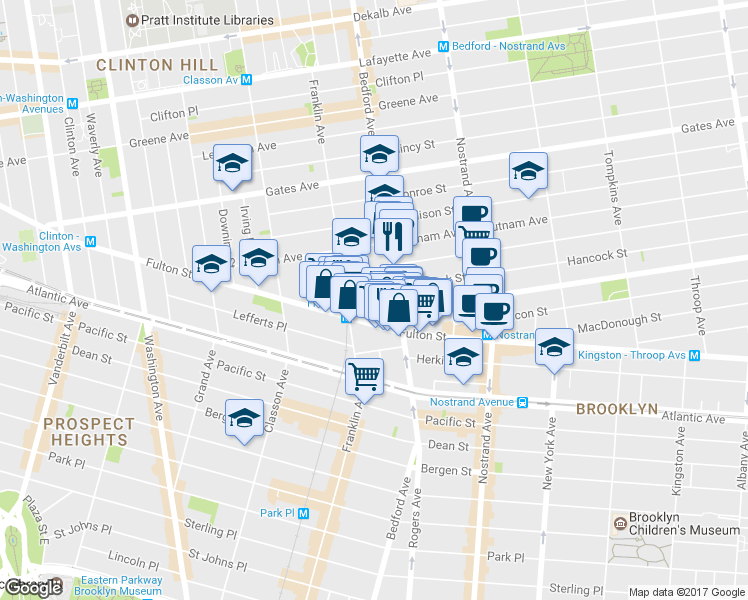 map of restaurants, bars, coffee shops, grocery stores, and more near 16 Spencer Place in Brooklyn
