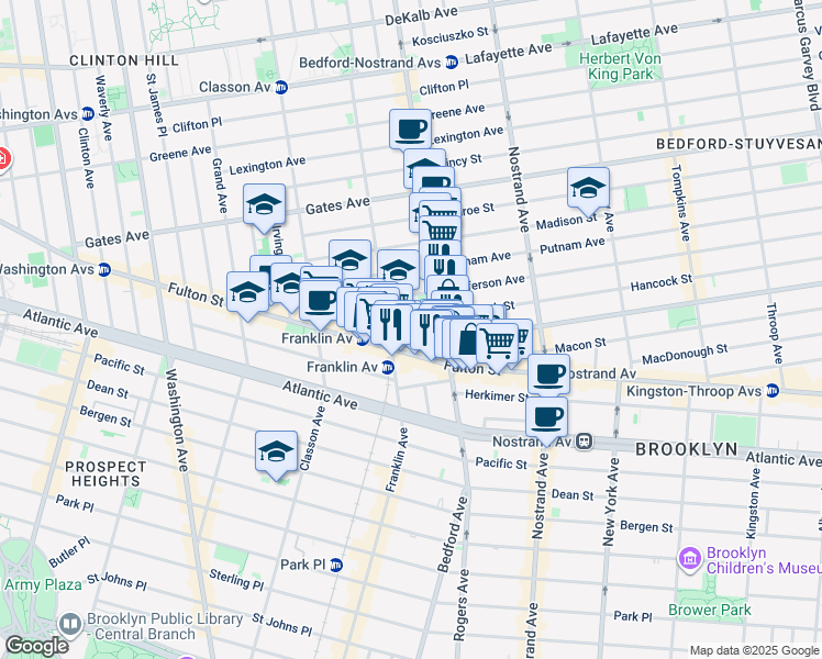 map of restaurants, bars, coffee shops, grocery stores, and more near 16 Spencer Place in Brooklyn