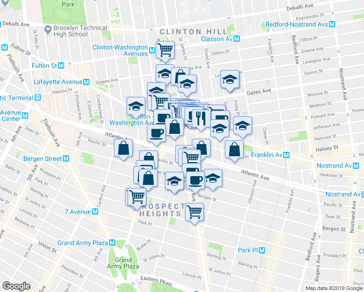 map of restaurants, bars, coffee shops, grocery stores, and more near 859 Atlantic Avenue in Brooklyn