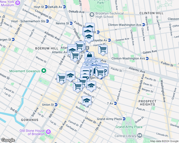 map of restaurants, bars, coffee shops, grocery stores, and more near 448 Dean Street in Brooklyn
