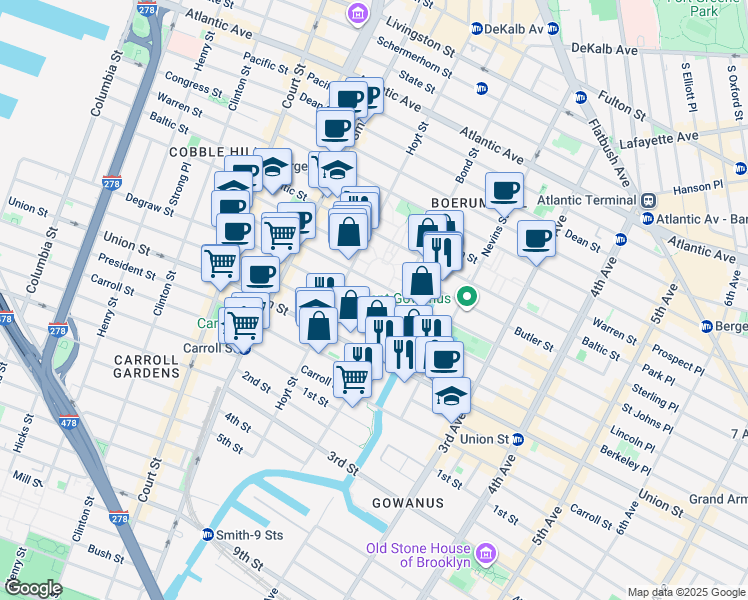 map of restaurants, bars, coffee shops, grocery stores, and more near 461 Degraw Street in Brooklyn