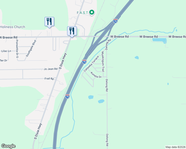 map of restaurants, bars, coffee shops, grocery stores, and more near 201-299 Koneta Dr in Lima