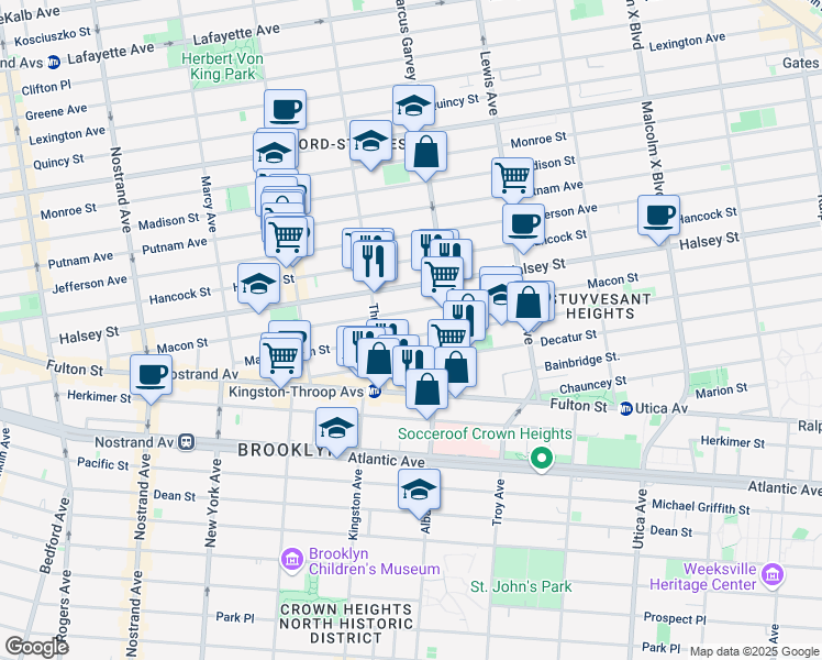 map of restaurants, bars, coffee shops, grocery stores, and more near 169 MacDonough Street in Brooklyn
