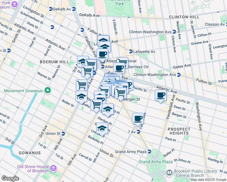 map of restaurants, bars, coffee shops, grocery stores, and more near 237 Flatbush Avenue in Brooklyn