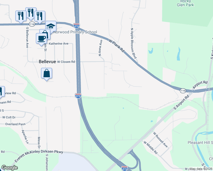map of restaurants, bars, coffee shops, grocery stores, and more near 620 South Anna Avenue in Bellevue