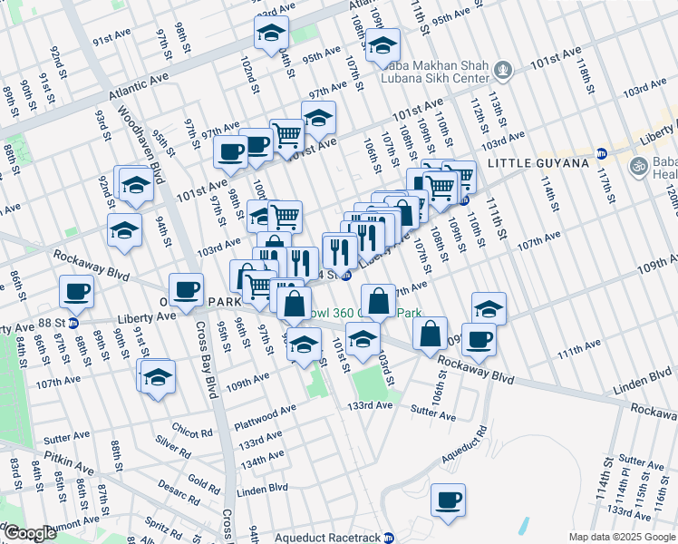 map of restaurants, bars, coffee shops, grocery stores, and more near in Queens