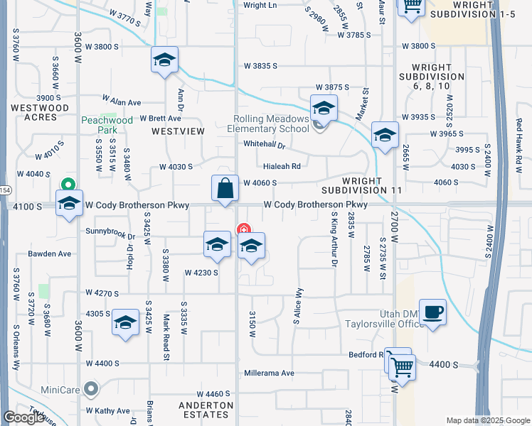 map of restaurants, bars, coffee shops, grocery stores, and more near 4115 Middle Park Lane in West Valley City