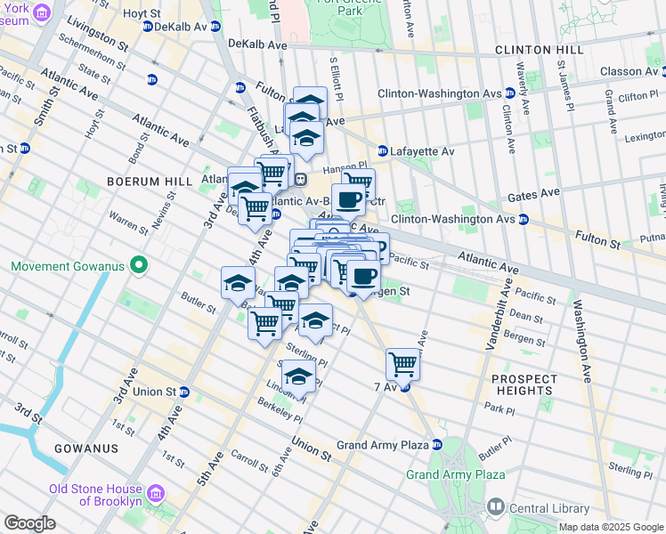 map of restaurants, bars, coffee shops, grocery stores, and more near 192 Flatbush Avenue in Brooklyn