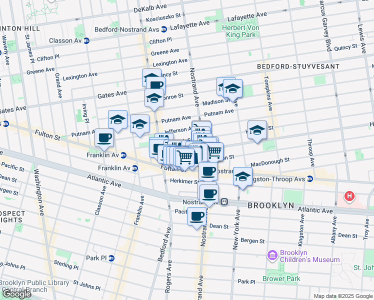 map of restaurants, bars, coffee shops, grocery stores, and more near 44 Halsey Street in Brooklyn
