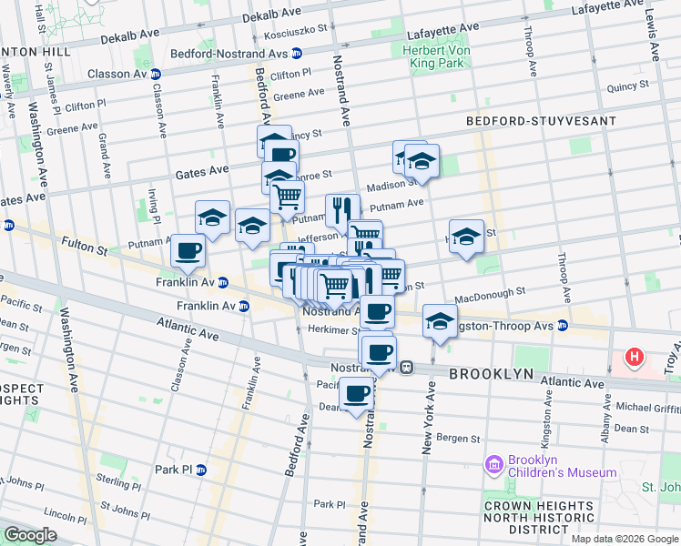 map of restaurants, bars, coffee shops, grocery stores, and more near 44 Halsey Street in Brooklyn