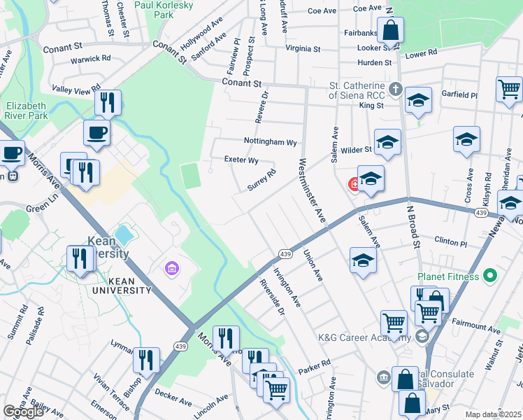 map of restaurants, bars, coffee shops, grocery stores, and more near 852 Jerome Avenue in Hillside