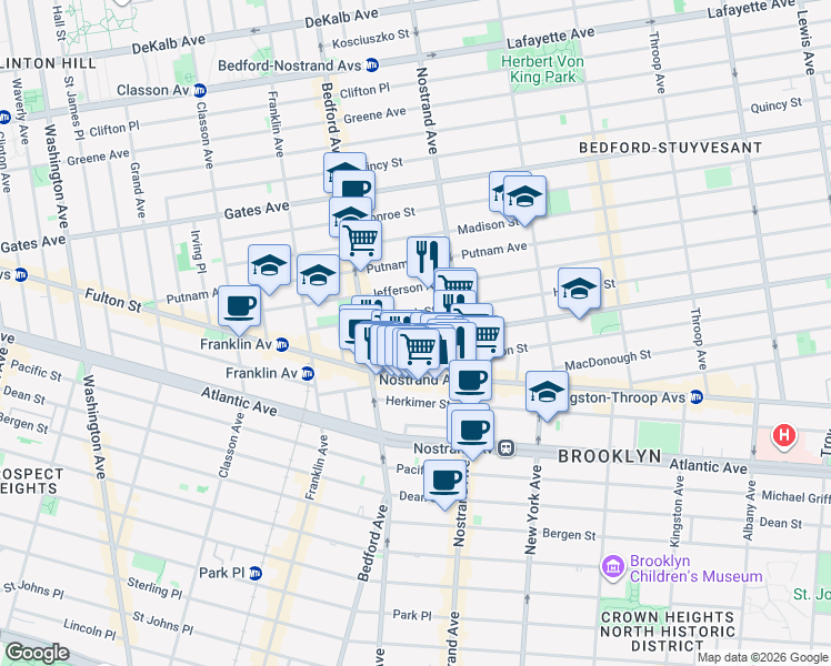 map of restaurants, bars, coffee shops, grocery stores, and more near 44 Halsey Street in Brooklyn