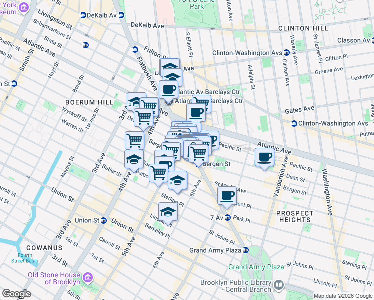 map of restaurants, bars, coffee shops, grocery stores, and more near 237 Flatbush Avenue in Brooklyn