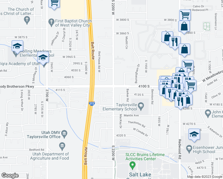 map of restaurants, bars, coffee shops, grocery stores, and more near 4123 2200 West in Salt Lake City