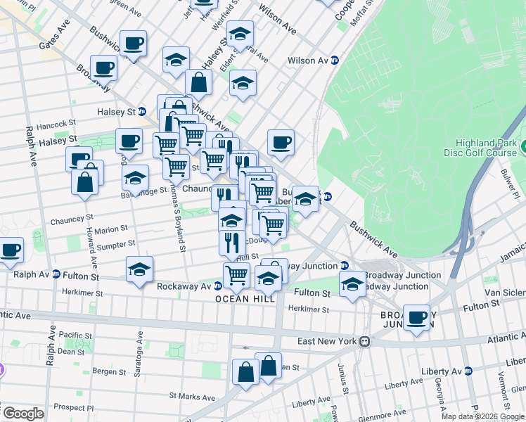 map of restaurants, bars, coffee shops, grocery stores, and more near 389 Sumpter Street in Brooklyn
