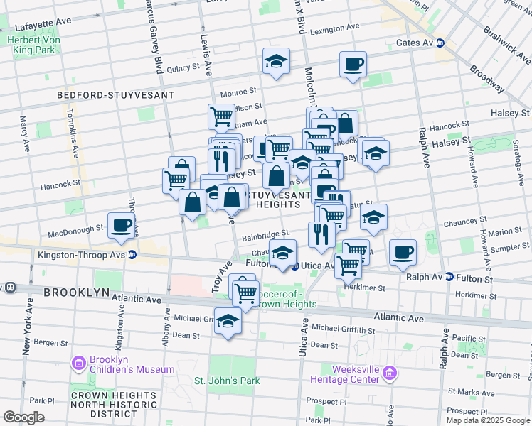 map of restaurants, bars, coffee shops, grocery stores, and more near 288 Decatur Street in Brooklyn