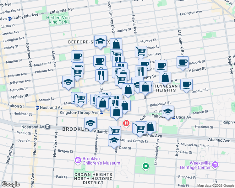 map of restaurants, bars, coffee shops, grocery stores, and more near in Brooklyn