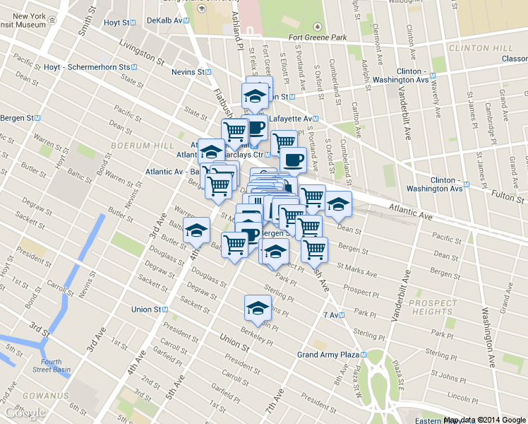 map of restaurants, bars, coffee shops, grocery stores, and more near 448 Dean Street in Brooklyn