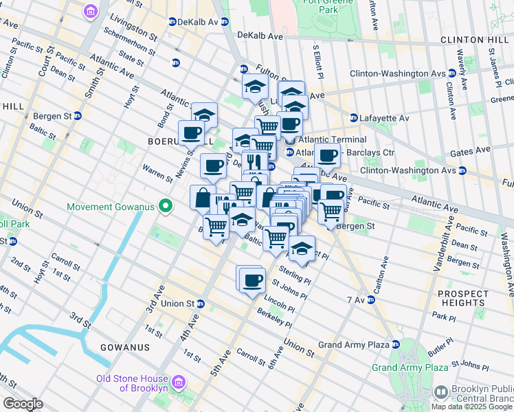 map of restaurants, bars, coffee shops, grocery stores, and more near 85 4th Avenue in Brooklyn
