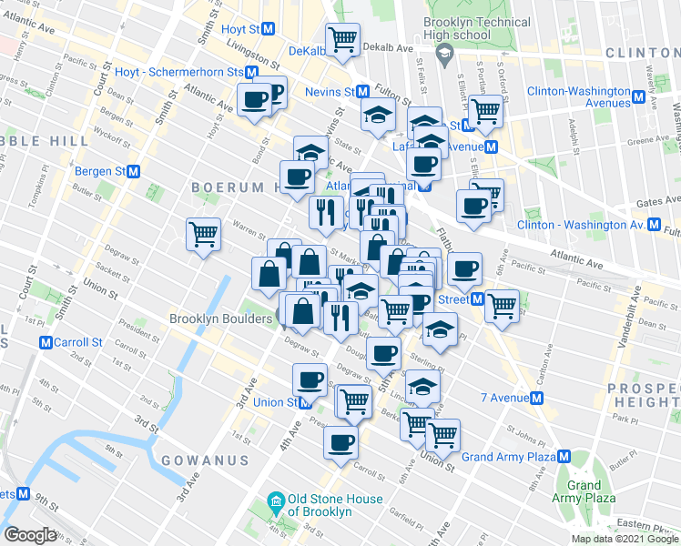 map of restaurants, bars, coffee shops, grocery stores, and more near 573 Willie McDonald Way in Brooklyn