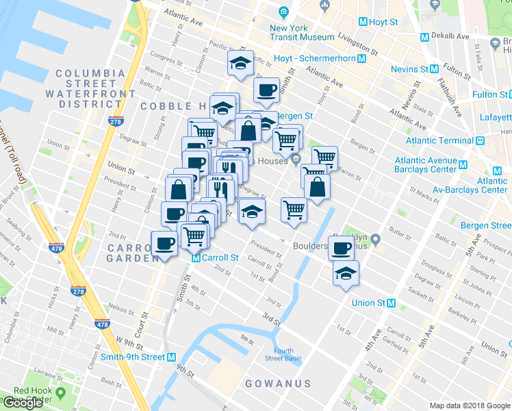 map of restaurants, bars, coffee shops, grocery stores, and more near in Brooklyn