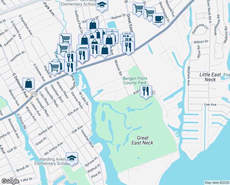 map of restaurants, bars, coffee shops, grocery stores, and more near 160 Milligan Road in West Babylon