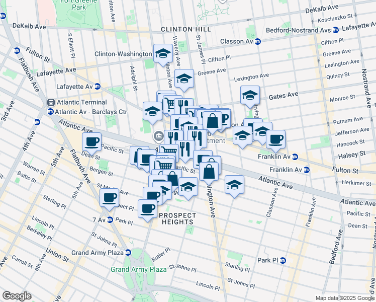 map of restaurants, bars, coffee shops, grocery stores, and more near 856 Atlantic Avenue in Brooklyn