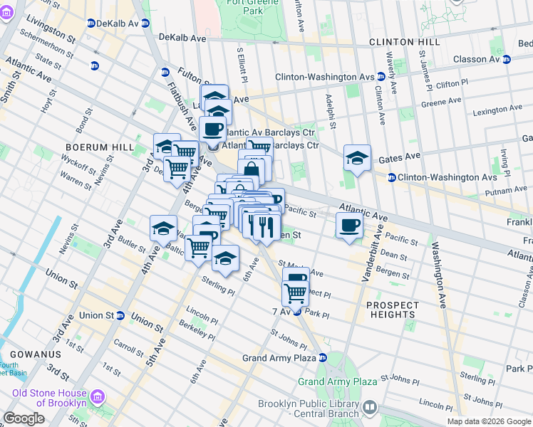 map of restaurants, bars, coffee shops, grocery stores, and more near 38 6th Avenue in Brooklyn