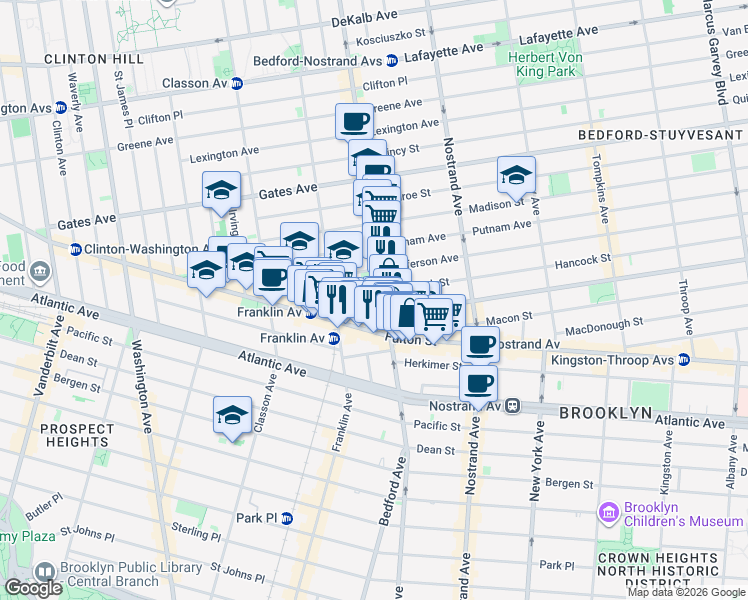 map of restaurants, bars, coffee shops, grocery stores, and more near 16 Spencer Place in Brooklyn