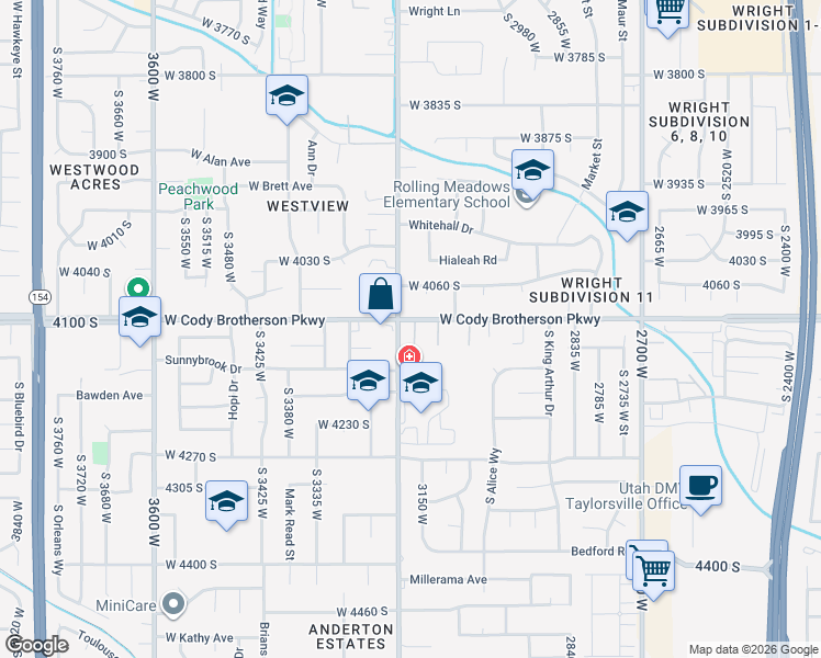 map of restaurants, bars, coffee shops, grocery stores, and more near 4112 Sunny Park Lane in West Valley City