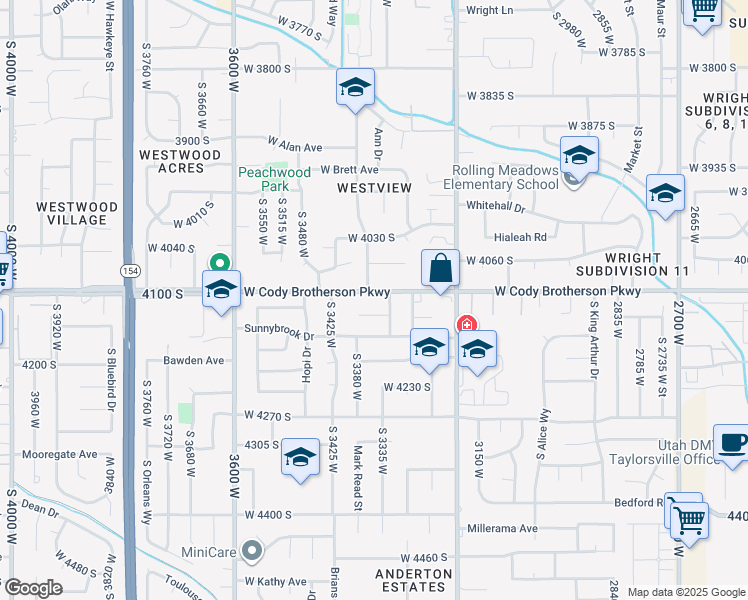 map of restaurants, bars, coffee shops, grocery stores, and more near 3349 4100 South in West Valley City