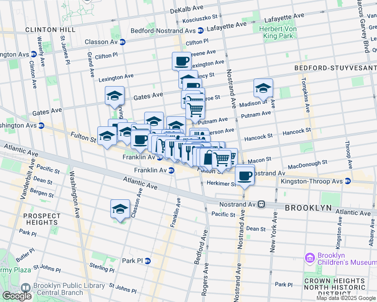 map of restaurants, bars, coffee shops, grocery stores, and more near 16 Spencer Place in Brooklyn