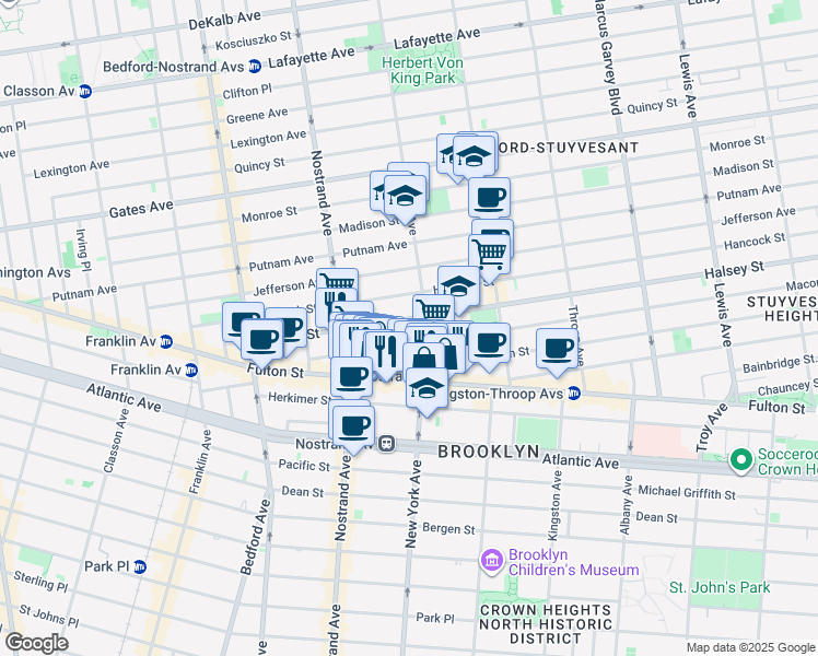 map of restaurants, bars, coffee shops, grocery stores, and more near 162 Halsey Street in Brooklyn