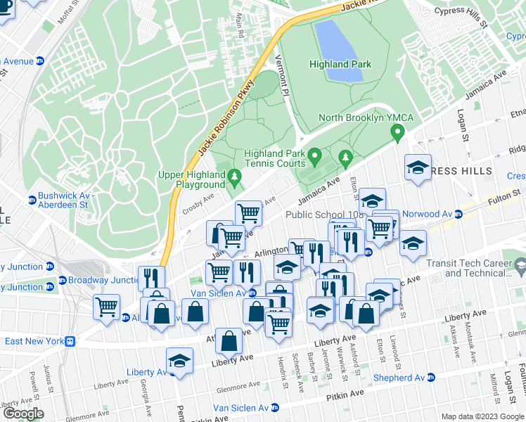 map of restaurants, bars, coffee shops, grocery stores, and more near 164 Sunnyside Avenue in Brooklyn