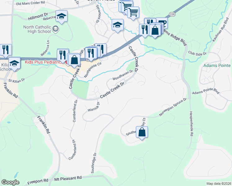 map of restaurants, bars, coffee shops, grocery stores, and more near 455 Georgetown Court in Seven Fields