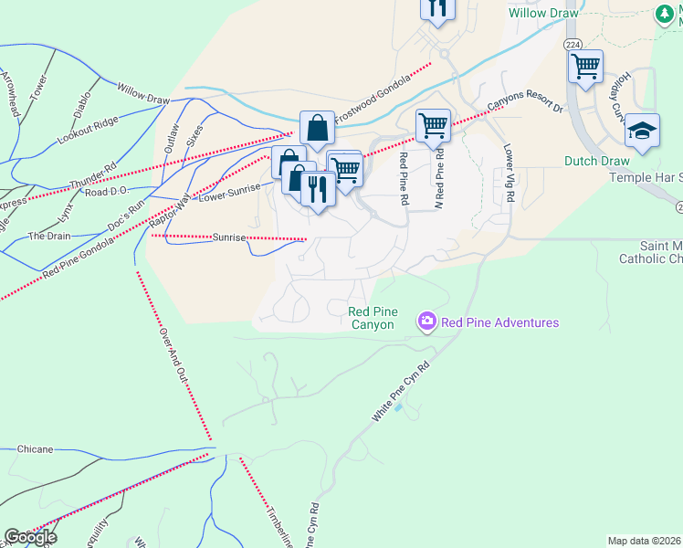 map of restaurants, bars, coffee shops, grocery stores, and more near 2306 West Red Pine Road in Park City
