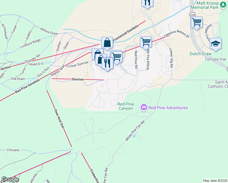 map of restaurants, bars, coffee shops, grocery stores, and more near 3459 Creek Crossing Loop in Park City
