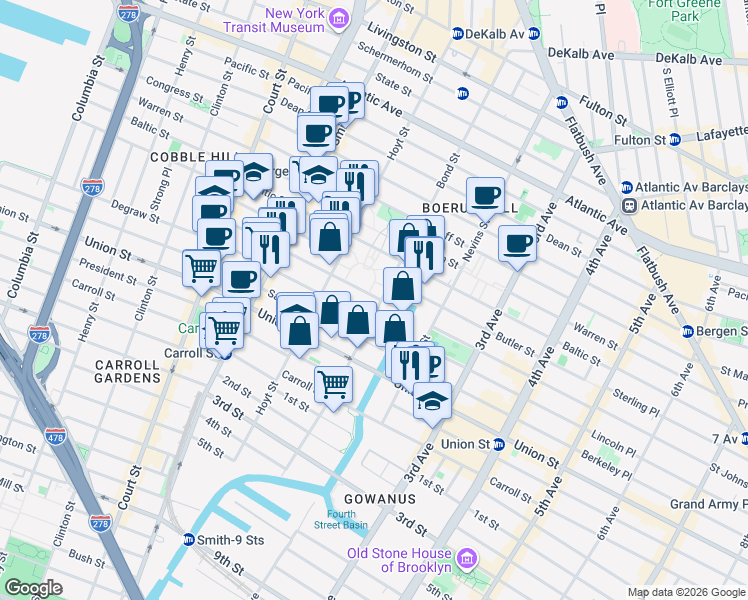 map of restaurants, bars, coffee shops, grocery stores, and more near 461 Degraw Street in Brooklyn