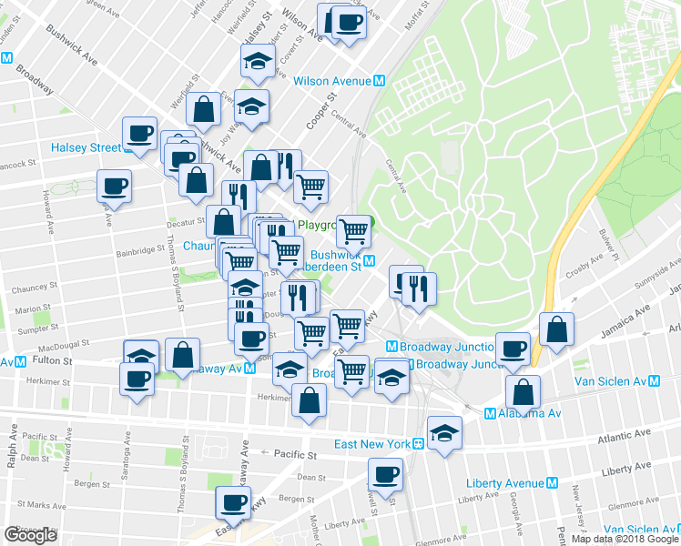 map of restaurants, bars, coffee shops, grocery stores, and more near in Brooklyn