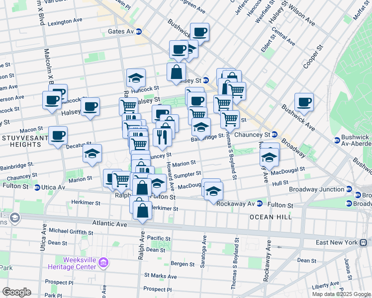 map of restaurants, bars, coffee shops, grocery stores, and more near 346A Chauncey Street in Brooklyn