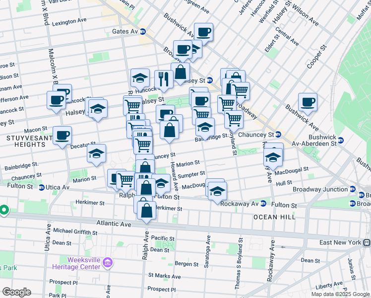 map of restaurants, bars, coffee shops, grocery stores, and more near 346A Chauncey Street in Brooklyn