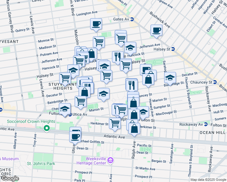 map of restaurants, bars, coffee shops, grocery stores, and more near 324 Bainbridge Street in Brooklyn