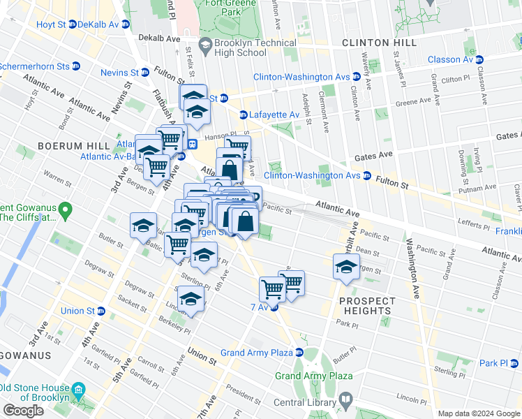 map of restaurants, bars, coffee shops, grocery stores, and more near 489 Dean Street in Brooklyn