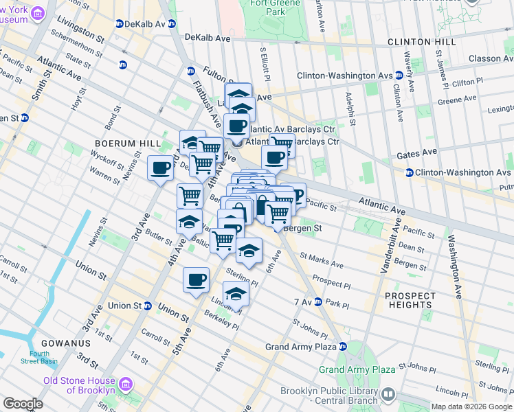 map of restaurants, bars, coffee shops, grocery stores, and more near 448 Dean Street in Brooklyn