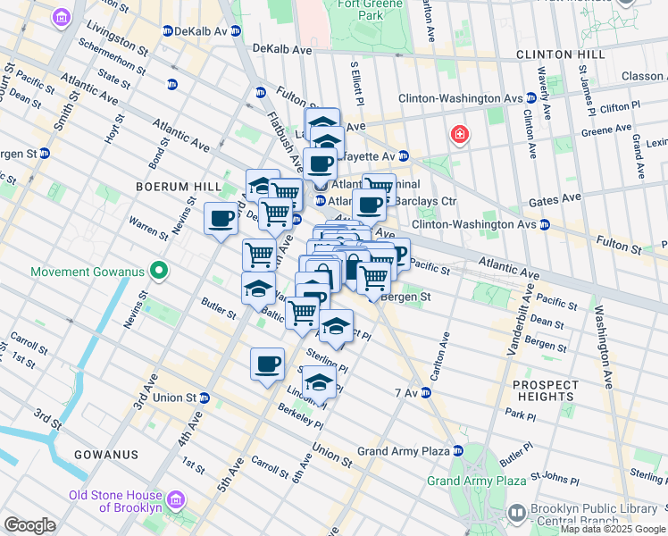 map of restaurants, bars, coffee shops, grocery stores, and more near 448 Dean Street in Brooklyn