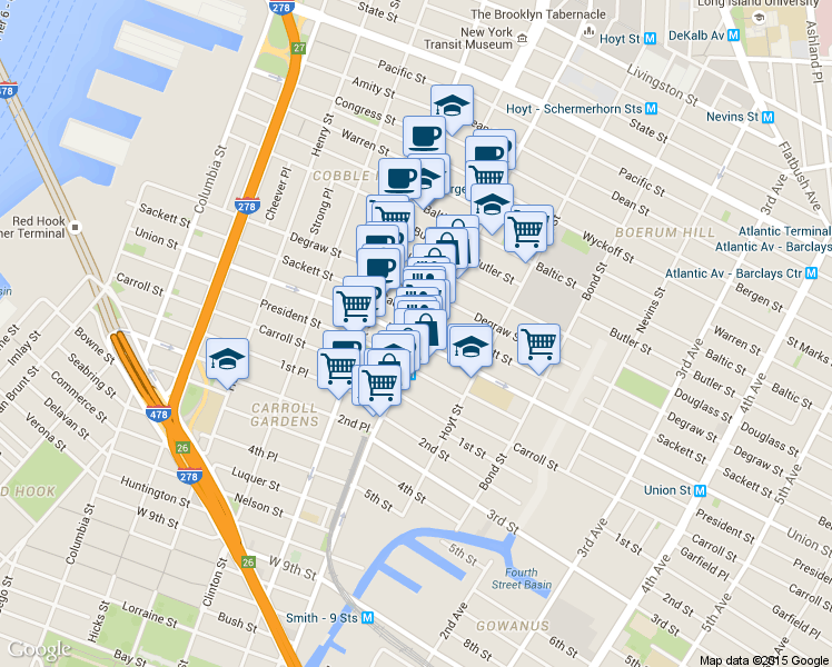 map of restaurants, bars, coffee shops, grocery stores, and more near in Brooklyn