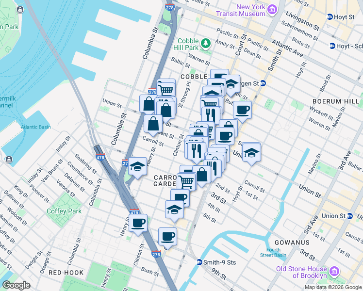 map of restaurants, bars, coffee shops, grocery stores, and more near 423 Clinton Street in Brooklyn