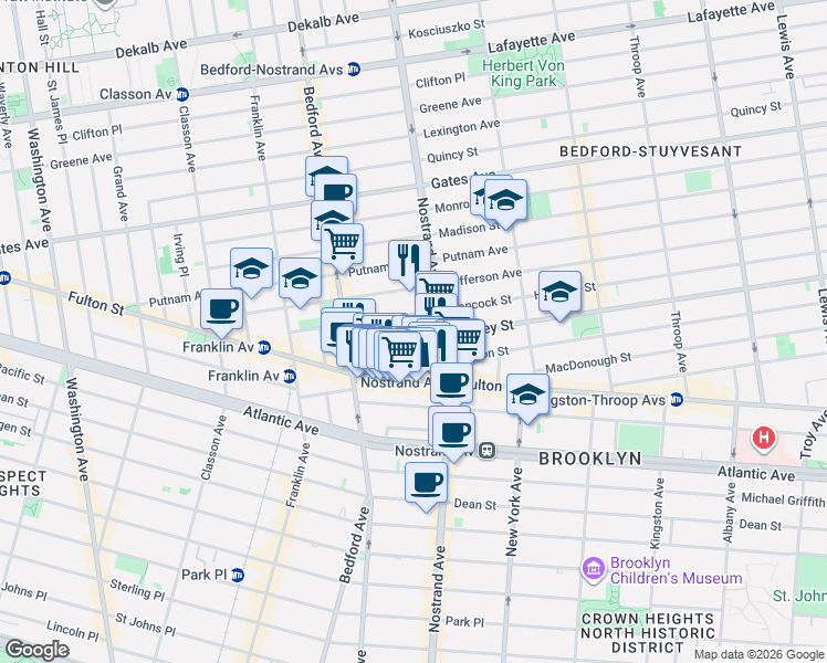 map of restaurants, bars, coffee shops, grocery stores, and more near 44 Halsey Street in Brooklyn
