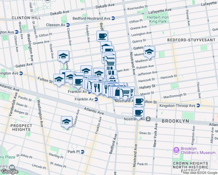 map of restaurants, bars, coffee shops, grocery stores, and more near 16 Spencer Place in Brooklyn